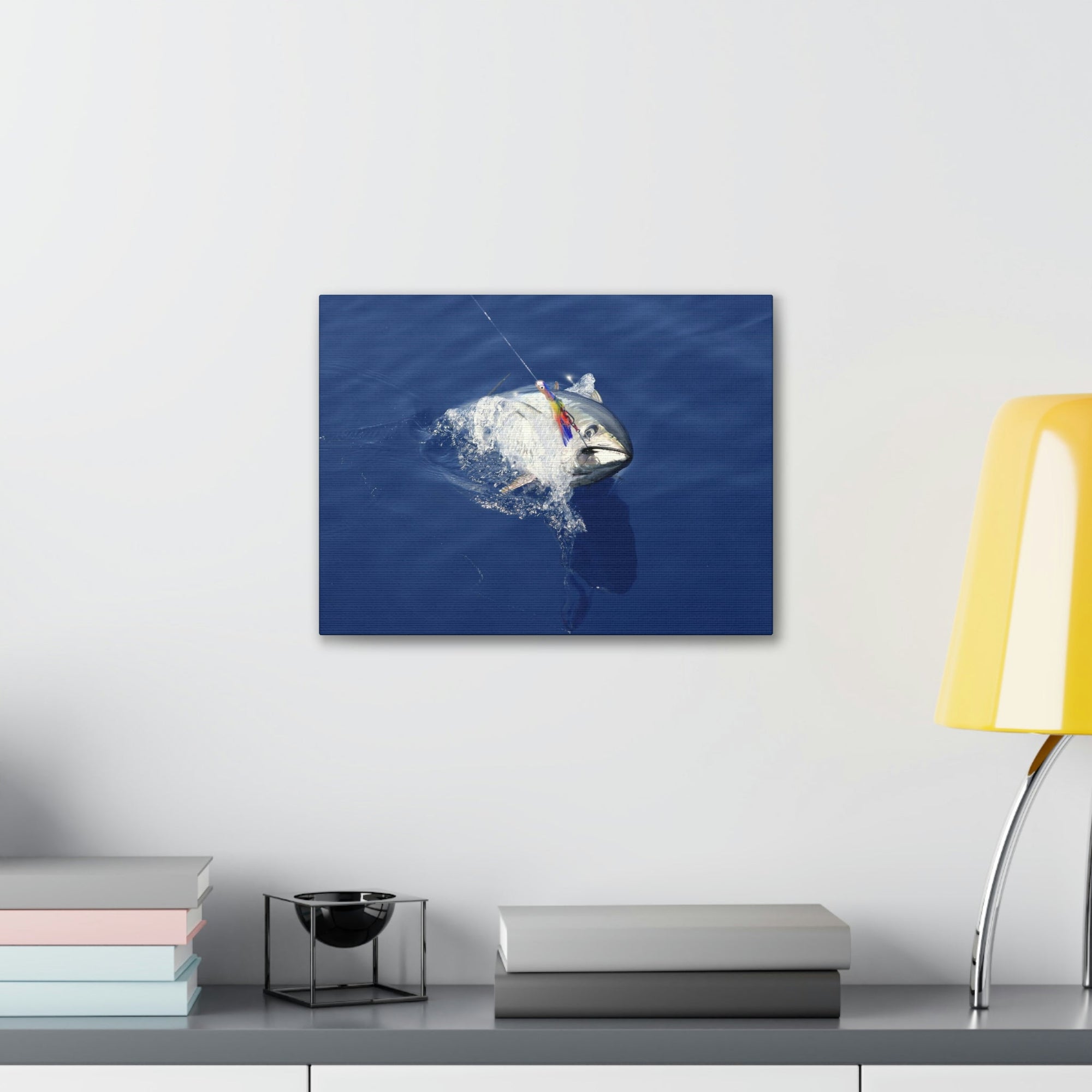 Funny Yellow Finned Tuna Silly Yellow Finned Tuna Scene Outside Wall Art Ready to Hang Unframed-Express Your Love Gifts