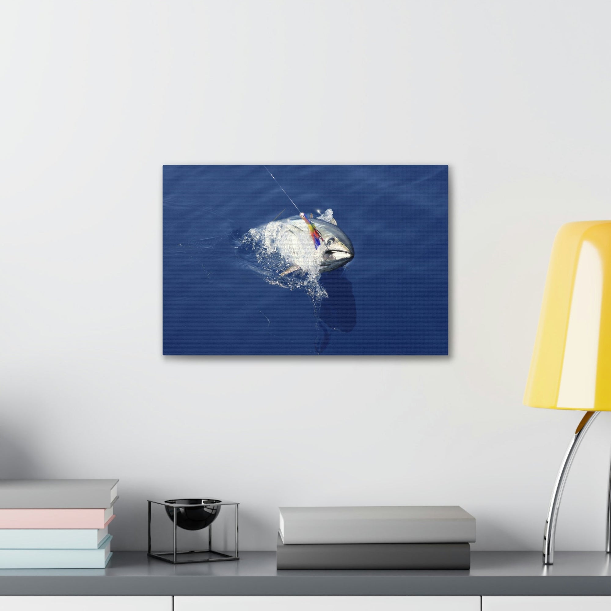 Funny Yellow Finned Tuna Silly Yellow Finned Tuna Scene Outside Wall Art Ready to Hang Unframed-Express Your Love Gifts