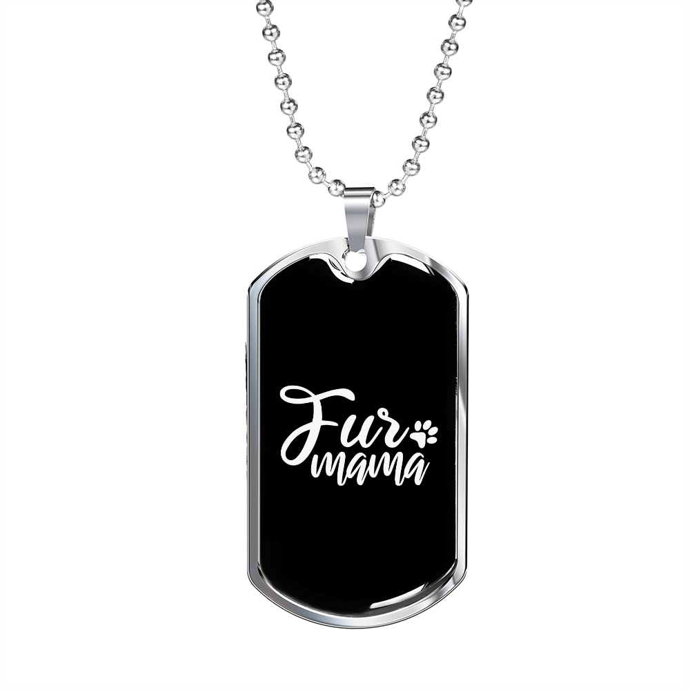 Fur Mama Plain White Necklace Stainless Steel or 18k Gold Dog Tag 24" Chain-Express Your Love Gifts