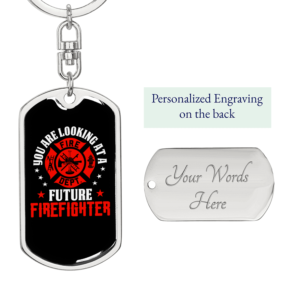 Future Firefighter Keychain Stainless Steel or 18k Gold Dog Tag Keyring-Express Your Love Gifts