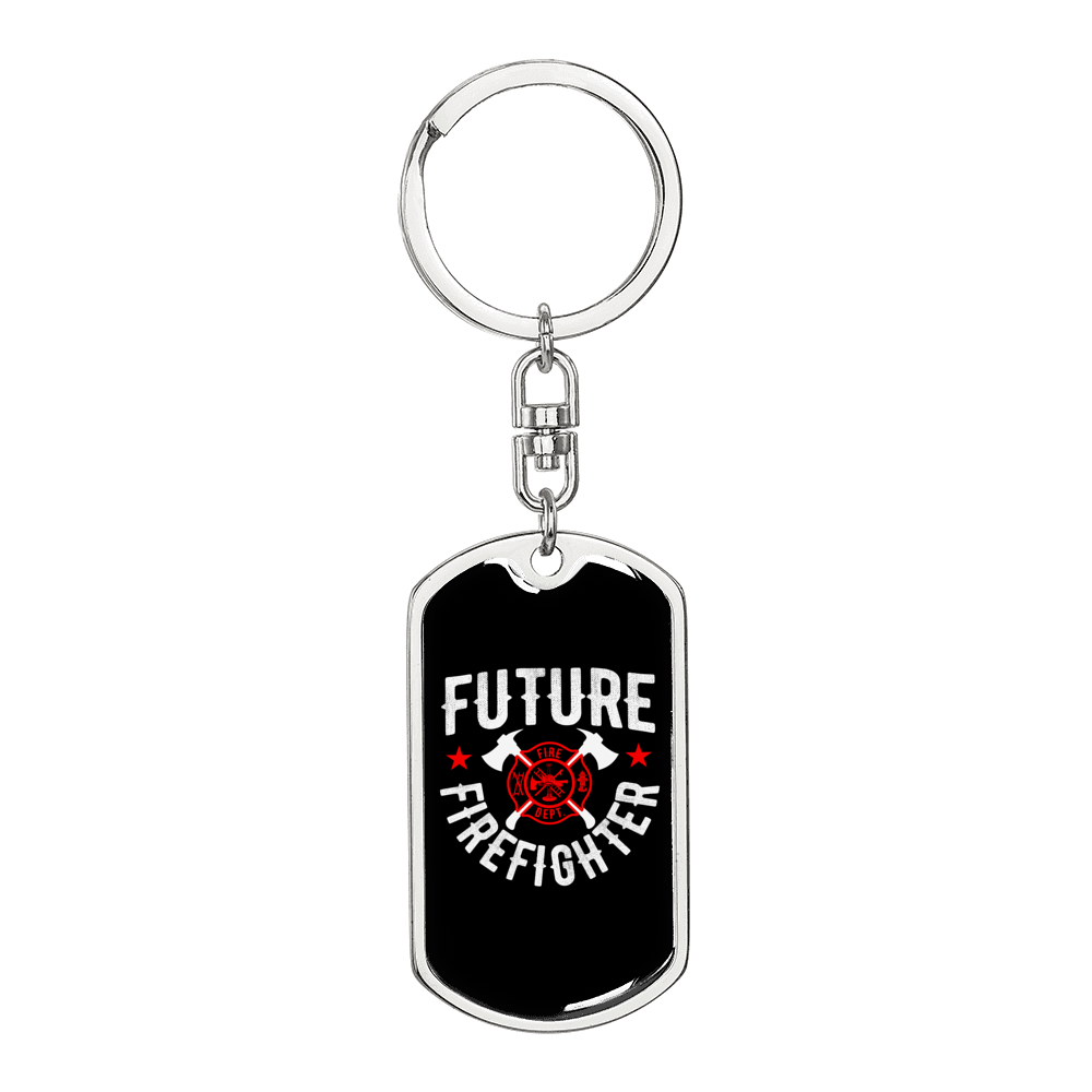 Future Logo Fire Department Firefighter Keychain Stainless Steel or 18k Gold Dog Tag Keyring-Express Your Love Gifts