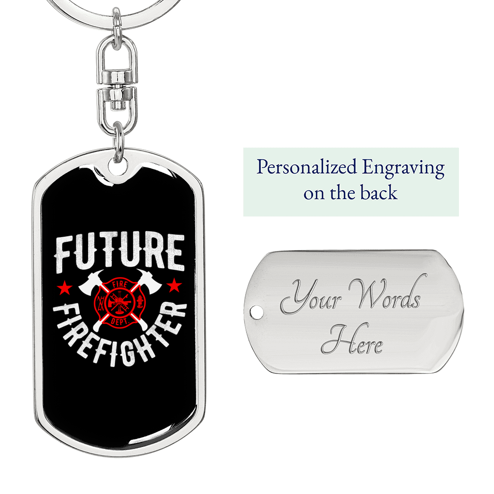 Future Logo Fire Department Firefighter Keychain Stainless Steel or 18k Gold Dog Tag Keyring-Express Your Love Gifts
