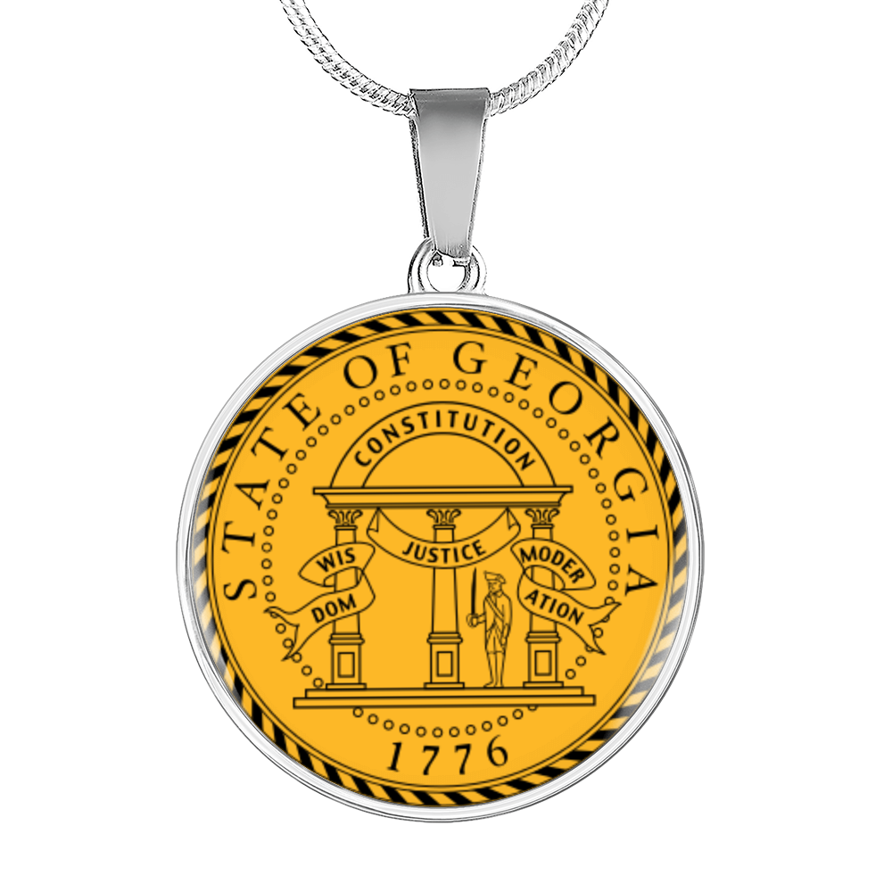 Georgia State Seal Necklace Circle Pendant Stainless Steel or 18k Gold 18-22"-Express Your Love Gifts