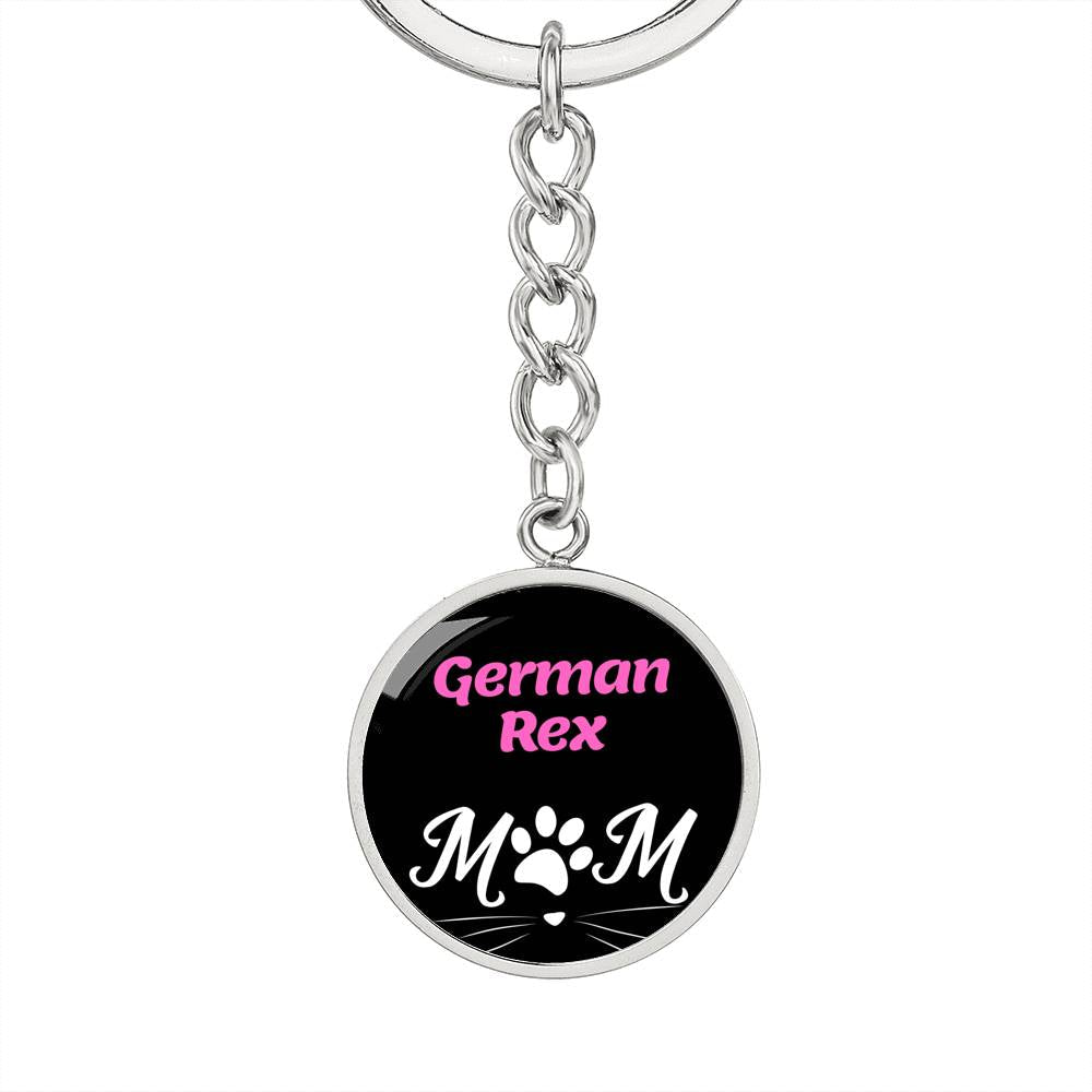 German Rex Cat Mom Keychain Stainless Steel or 18k Gold Circle Pendant-Express Your Love Gifts