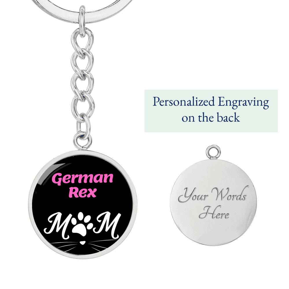 German Rex Cat Mom Keychain Stainless Steel or 18k Gold Circle Pendant-Express Your Love Gifts