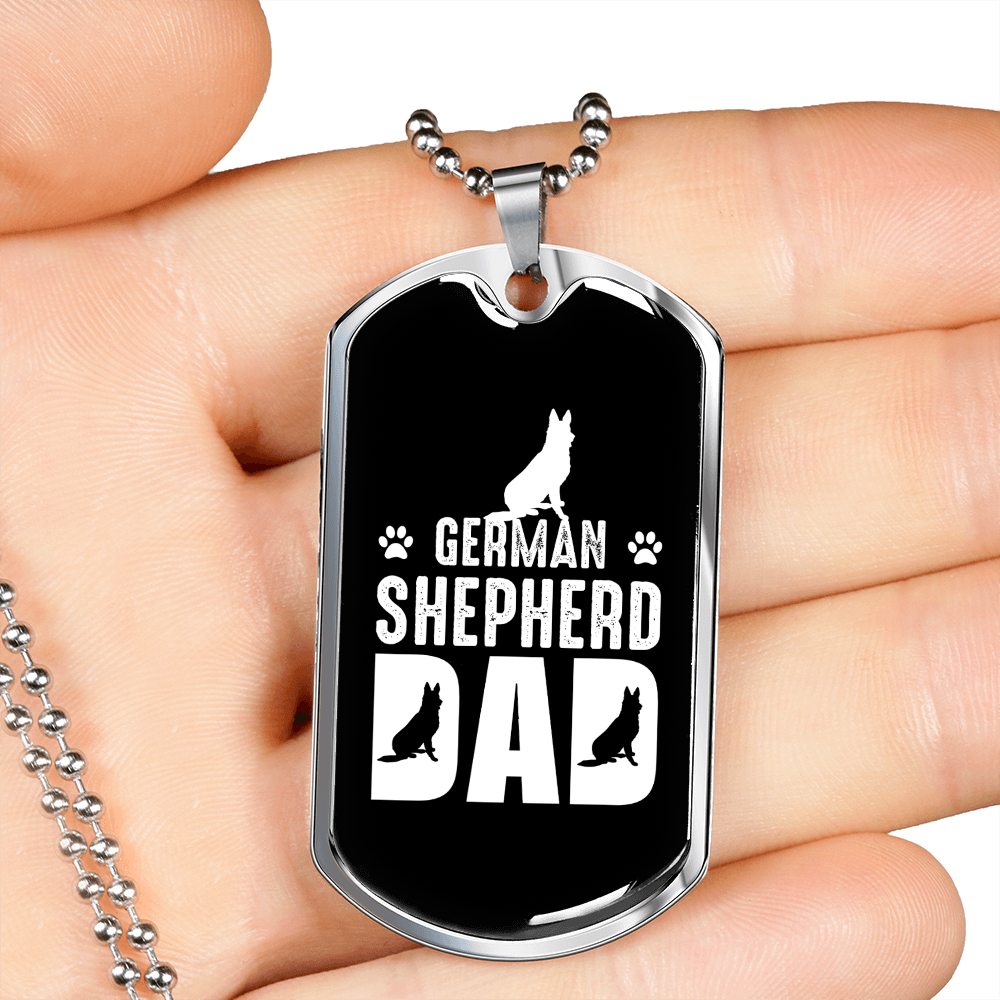 German Shepherd Dad Necklace Stainless Steel or 18k Gold Dog Tag 24" Chain-Express Your Love Gifts