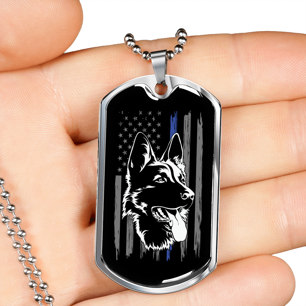 German Shepherd Flag Necklace Stainless Steel or 18k Gold Dog Tag 24" Chain-Express Your Love Gifts