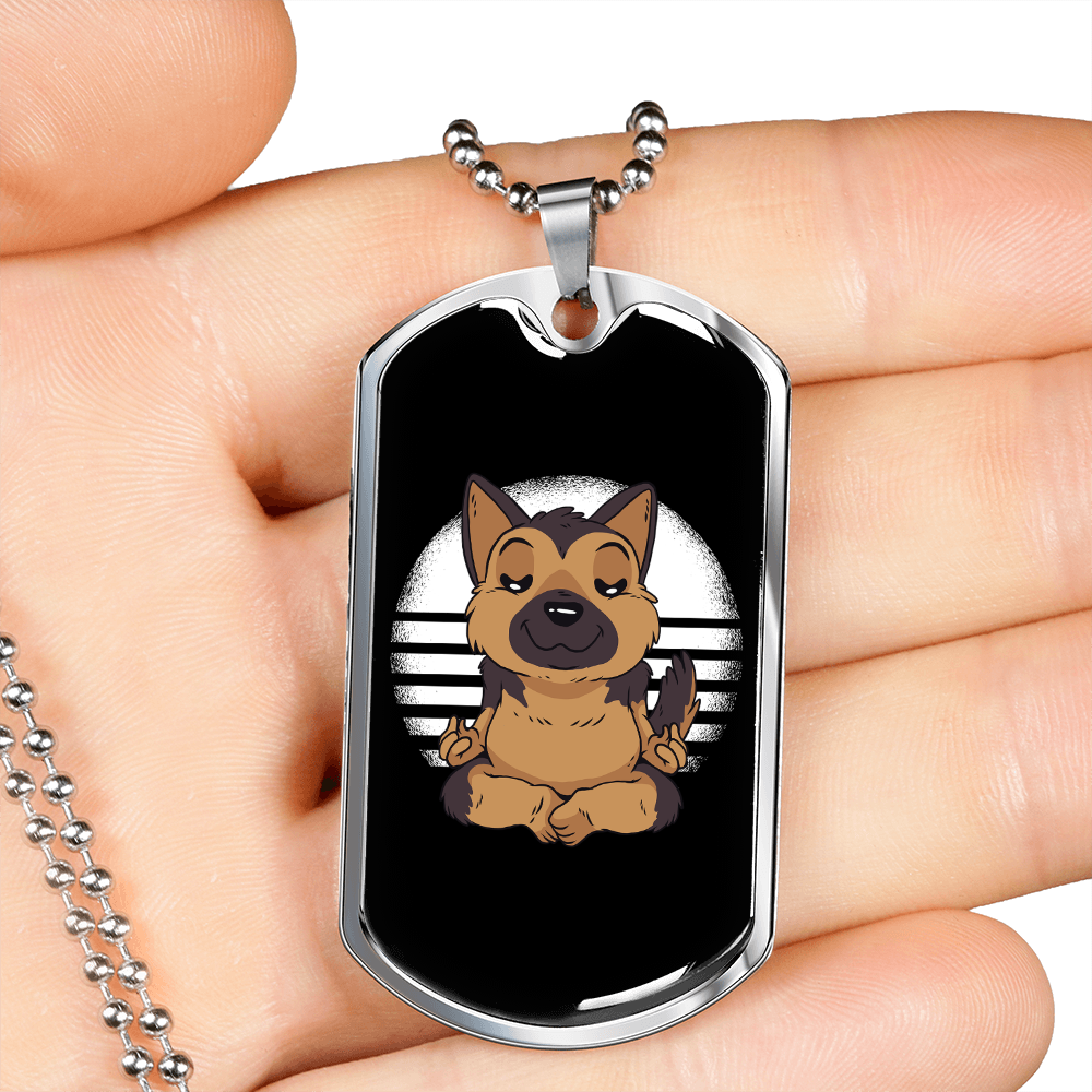 German Shepherd Yoga Necklace Stainless Steel or 18k Gold Dog Tag 24" Chain-Express Your Love Gifts