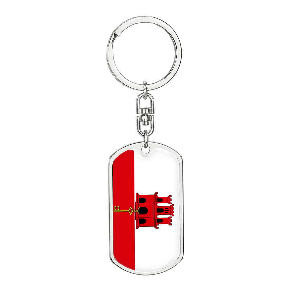 Gibraltar Flag Swivel Keychain Dog Tag Stainless Steel or 18k Gold-Express Your Love Gifts