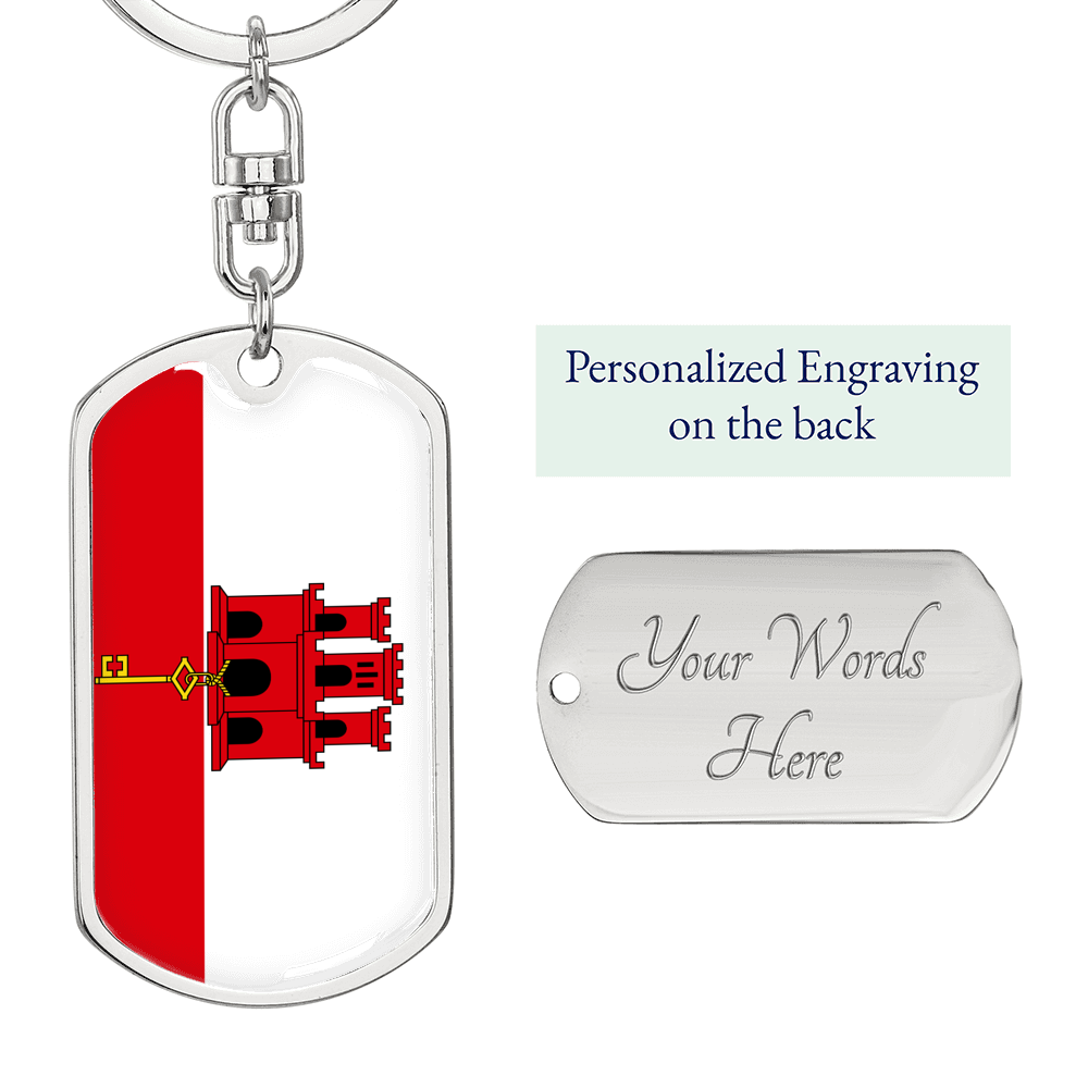 Gibraltar Flag Swivel Keychain Dog Tag Stainless Steel or 18k Gold-Express Your Love Gifts