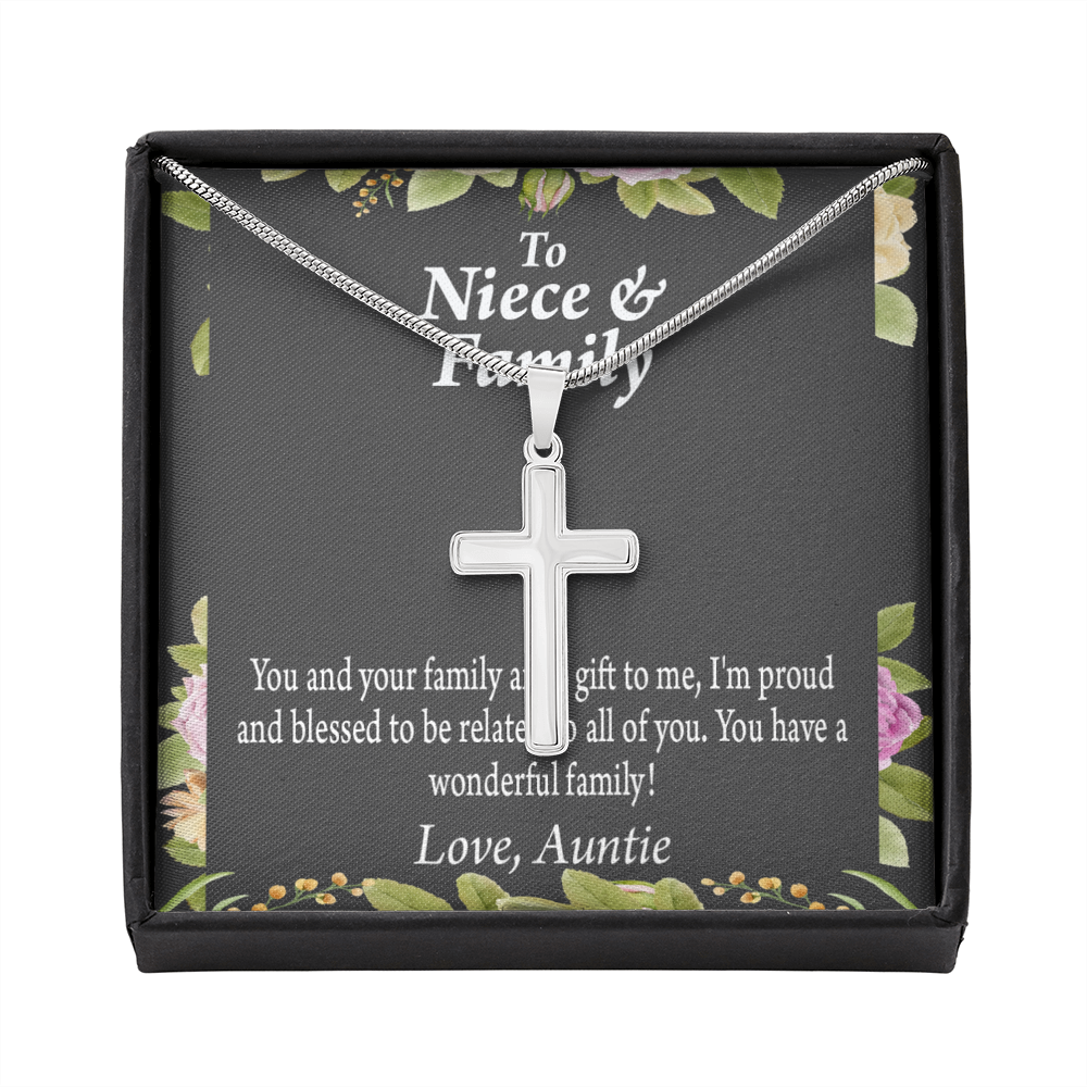 Gift For Niece To My Niece And Family Proud And Blessed Cross Card Necklace w Stainless Steel Pendant-Express Your Love Gifts