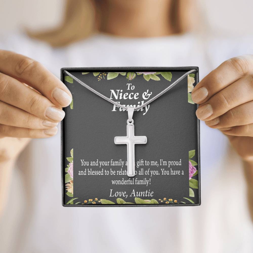 Gift For Niece To My Niece And Family Proud And Blessed Cross Card Necklace w Stainless Steel Pendant-Express Your Love Gifts