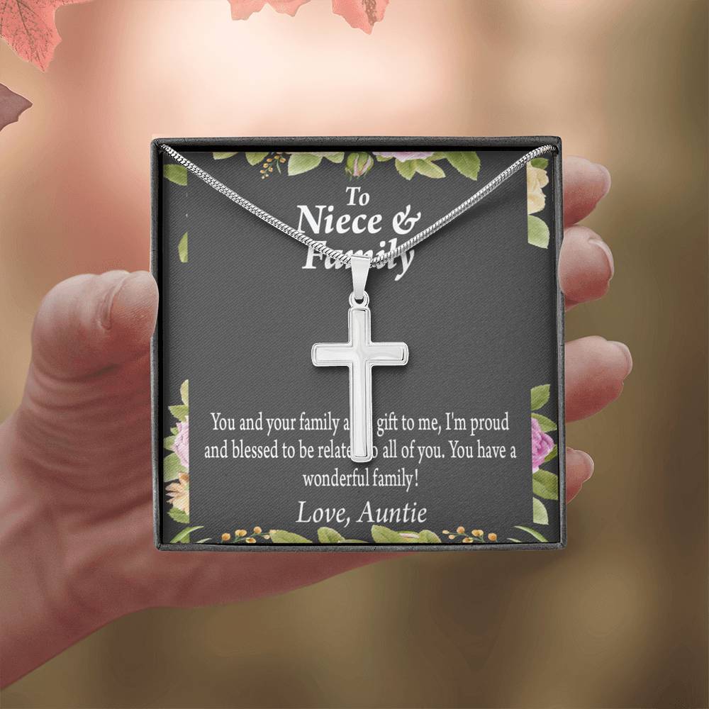 Gift For Niece To My Niece And Family Proud And Blessed Cross Card Necklace w Stainless Steel Pendant-Express Your Love Gifts