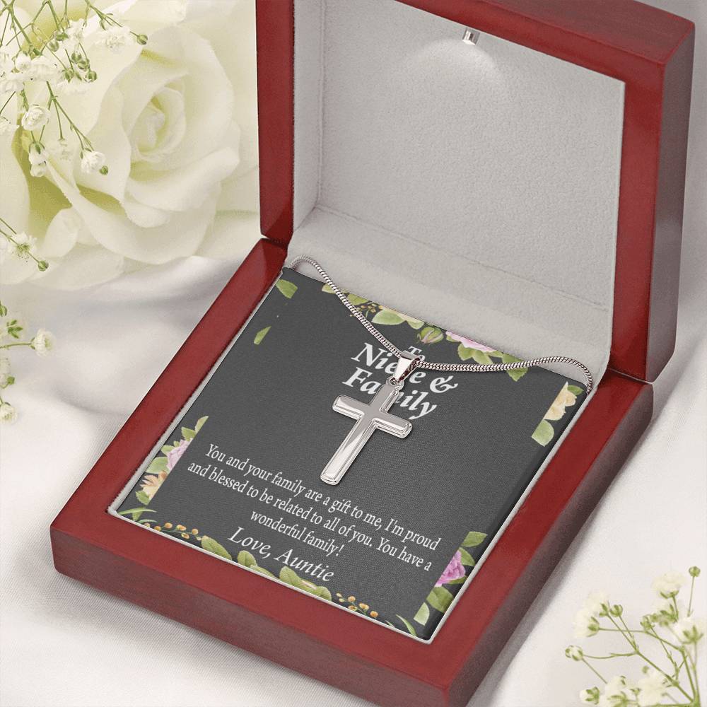 Gift For Niece To My Niece And Family Proud And Blessed Cross Card Necklace w Stainless Steel Pendant-Express Your Love Gifts