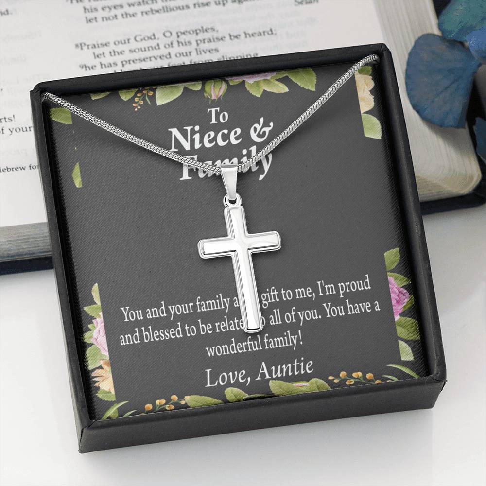 Gift For Niece To My Niece And Family Proud And Blessed Cross Card Necklace w Stainless Steel Pendant-Express Your Love Gifts