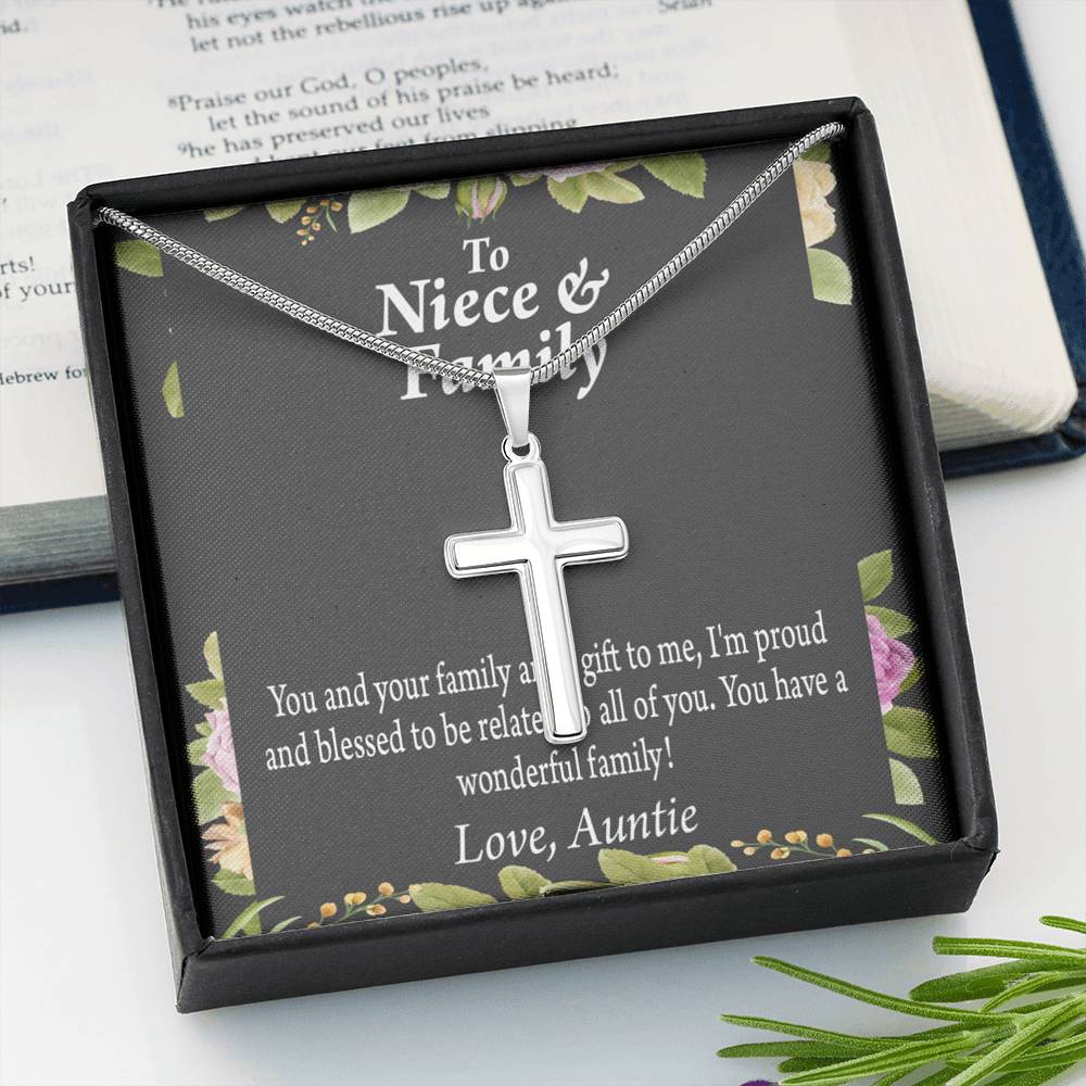 Gift For Niece To My Niece And Family Proud And Blessed Cross Card Necklace w Stainless Steel Pendant-Express Your Love Gifts