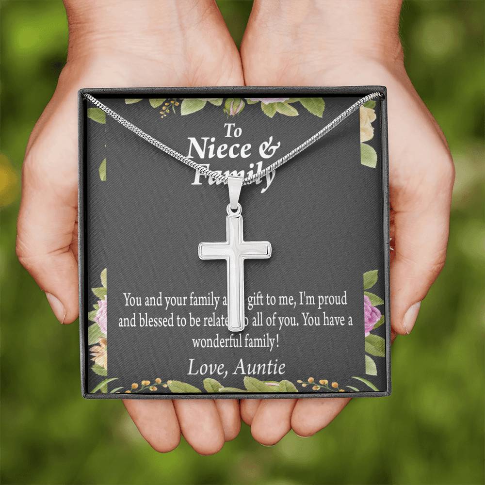 Gift For Niece To My Niece And Family Proud And Blessed Cross Card Necklace w Stainless Steel Pendant-Express Your Love Gifts