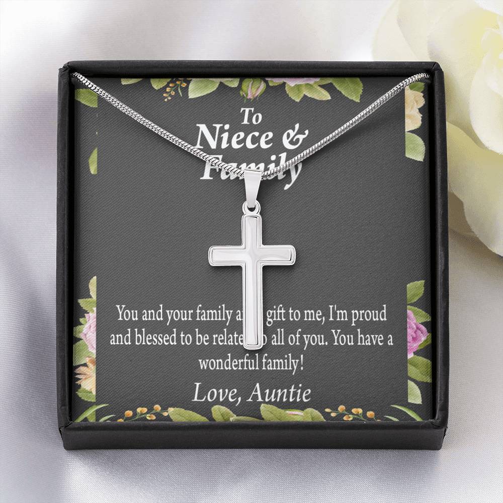 Gift For Niece To My Niece And Family Proud And Blessed Cross Card Necklace w Stainless Steel Pendant-Express Your Love Gifts