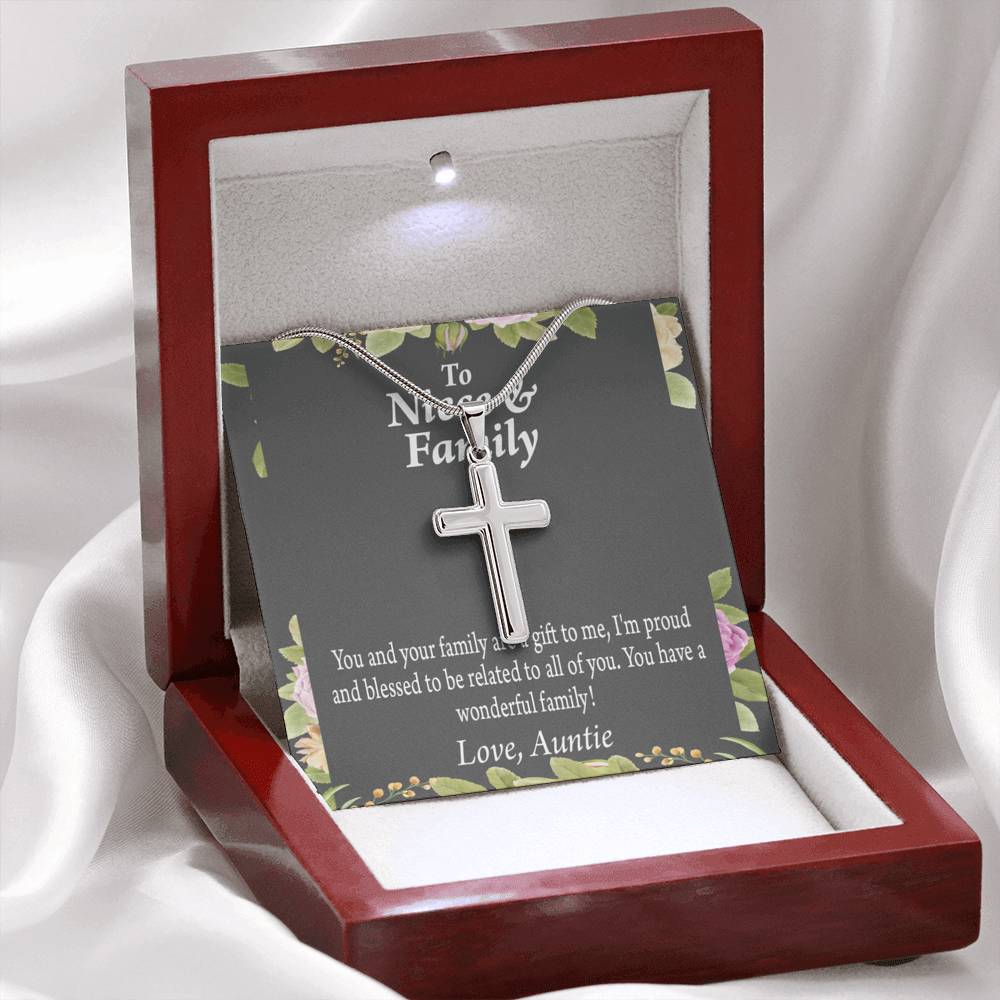 Gift For Niece To My Niece And Family Proud And Blessed Cross Card Necklace w Stainless Steel Pendant-Express Your Love Gifts