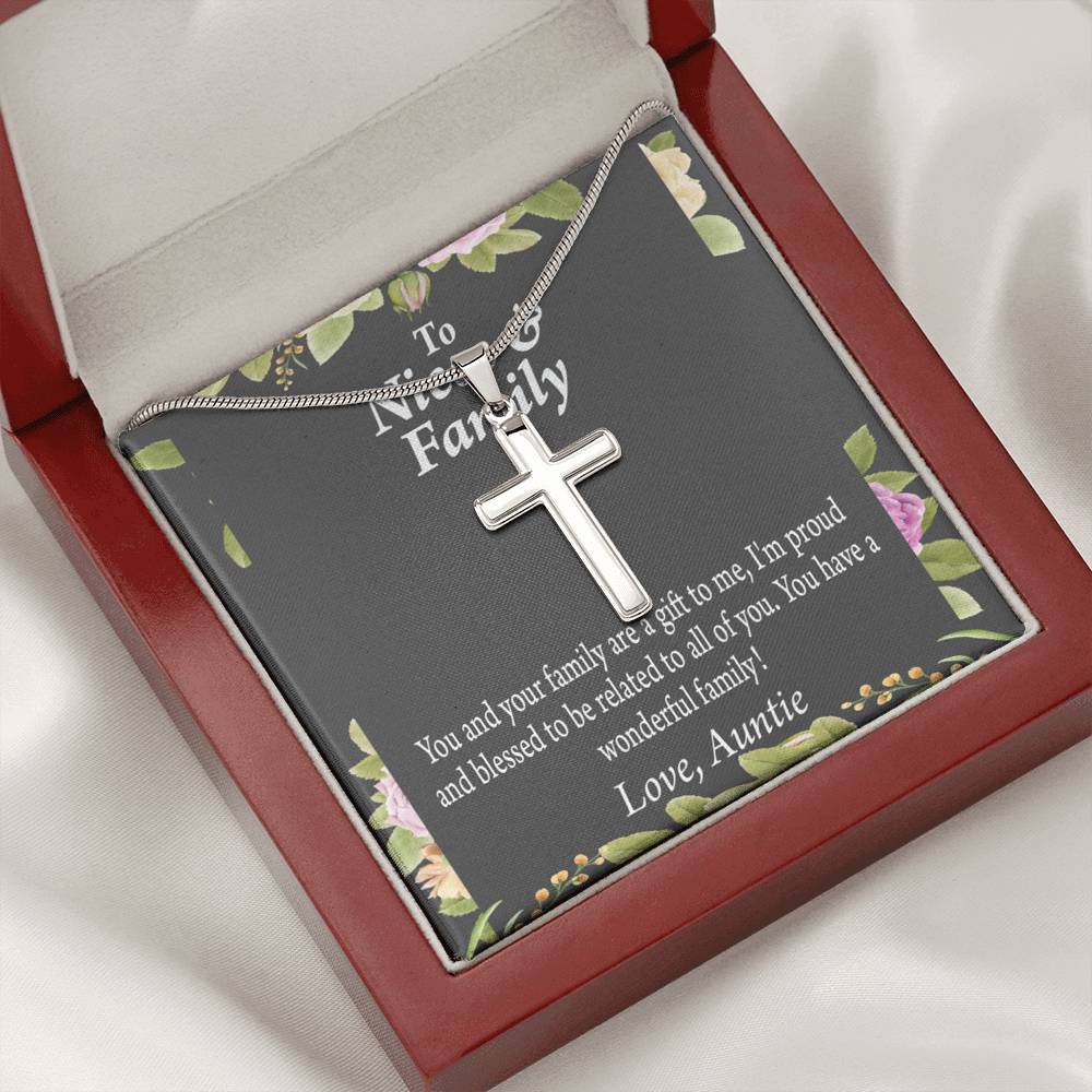 Gift For Niece To My Niece And Family Proud And Blessed Cross Card Necklace w Stainless Steel Pendant-Express Your Love Gifts