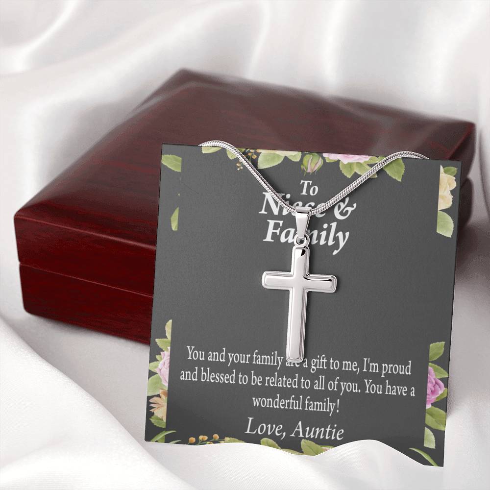 Gift For Niece To My Niece And Family Proud And Blessed Cross Card Necklace w Stainless Steel Pendant-Express Your Love Gifts