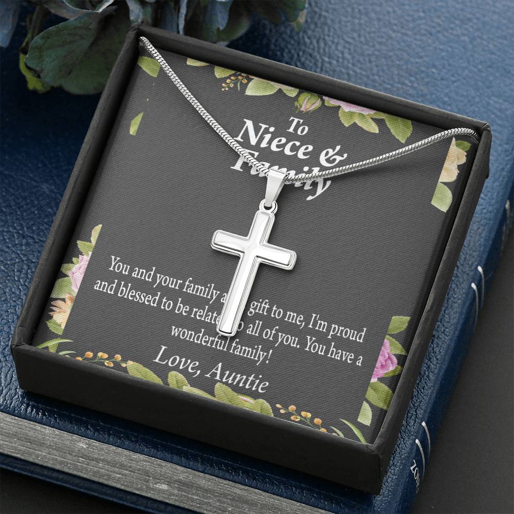 Gift For Niece To My Niece And Family Proud And Blessed Cross Card Necklace w Stainless Steel Pendant-Express Your Love Gifts