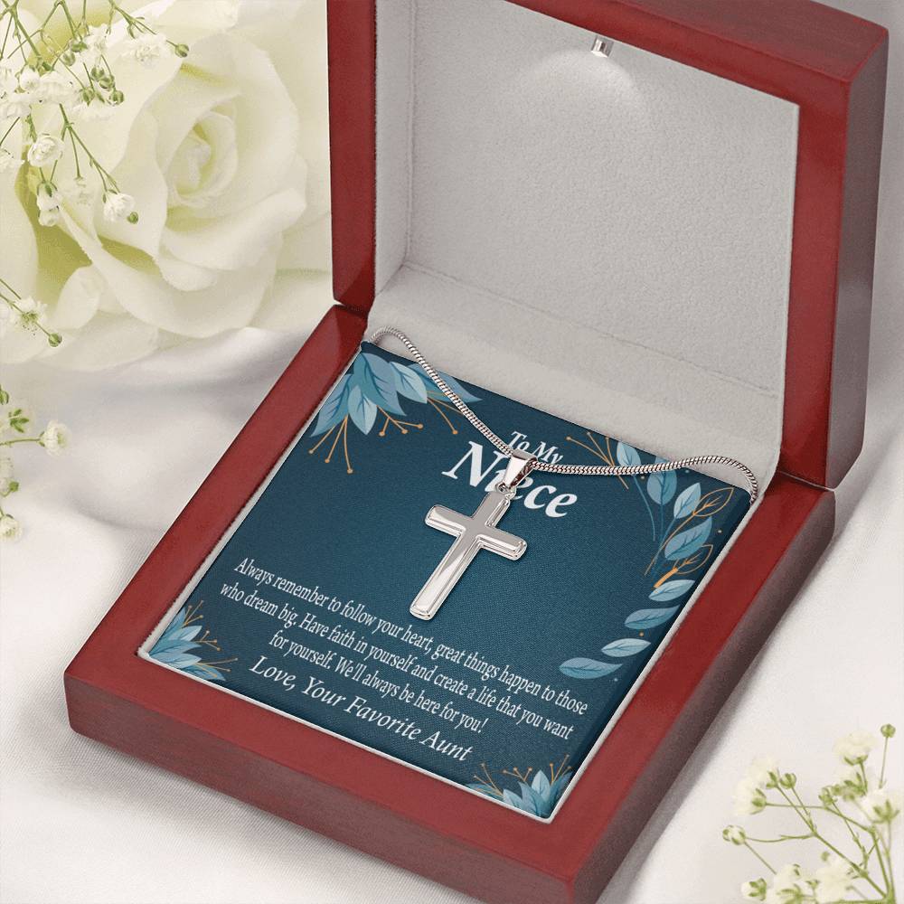 Gift For Niece To My Niece Dream Big Message Cross Card Necklace w Stainless Steel Pendant-Express Your Love Gifts