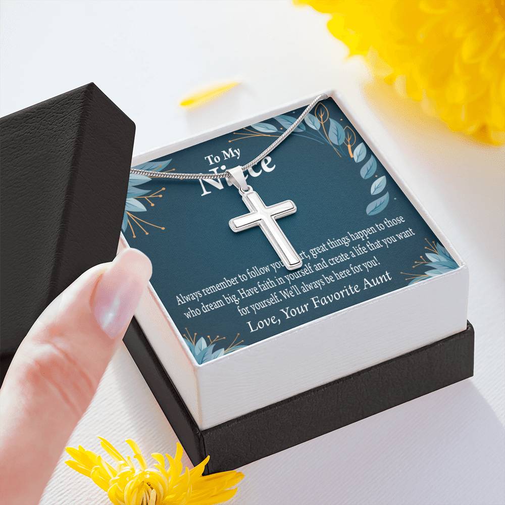 Gift For Niece To My Niece Dream Big Message Cross Card Necklace w Stainless Steel Pendant-Express Your Love Gifts
