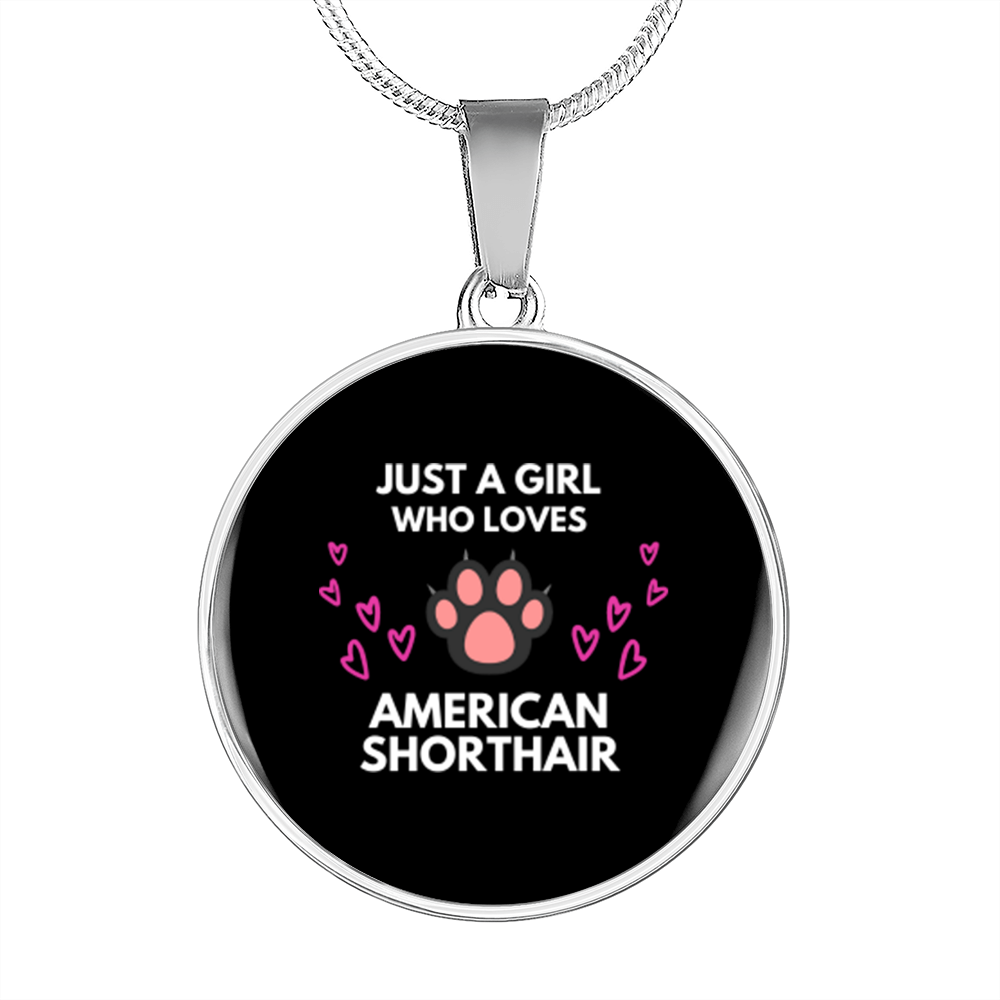 Girl American Shorthair Cat Circle Necklace Stainless Steel or 18k Gold 18-22"-Express Your Love Gifts