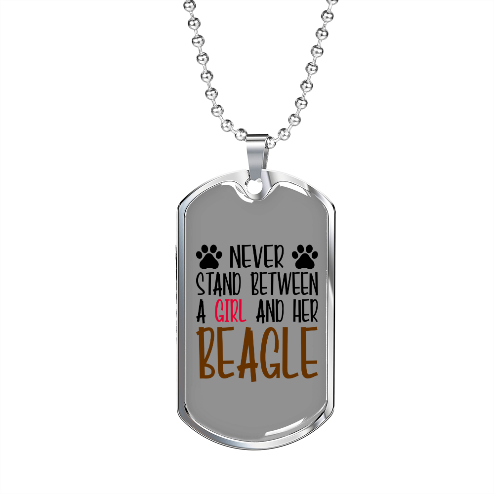 Girl and Beagle Necklace Stainless Steel or 18k Gold Dog Tag 24" Chain-Express Your Love Gifts