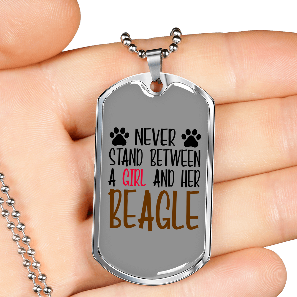 Girl and Beagle Necklace Stainless Steel or 18k Gold Dog Tag 24" Chain-Express Your Love Gifts