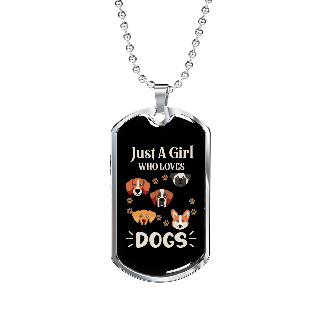 Girl Dogs Necklace Stainless Steel or 18k Gold Dog Tag 24" Chain-Express Your Love Gifts