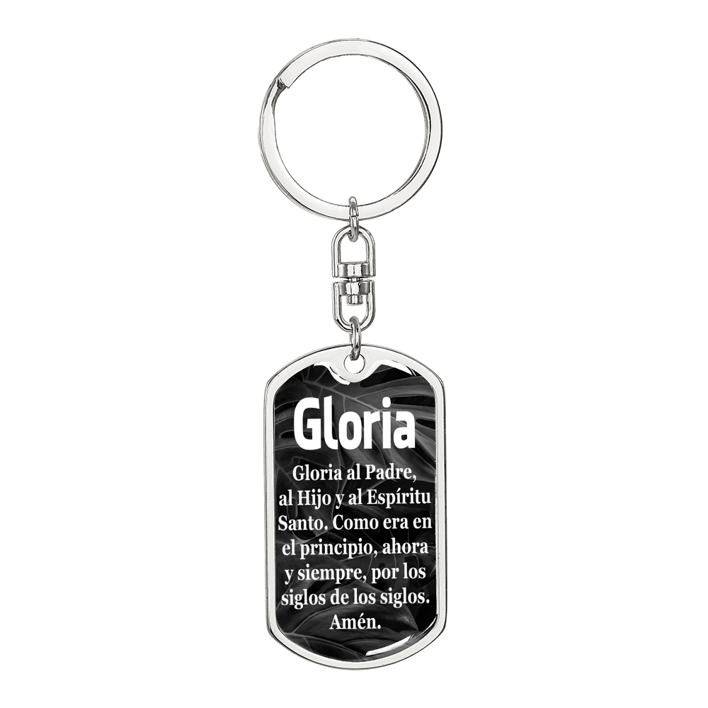 Glory Be Catholic Prayer Spanish Swivel Keychain Dog Tag Stainless Steel or 18k Gold-Express Your Love Gifts