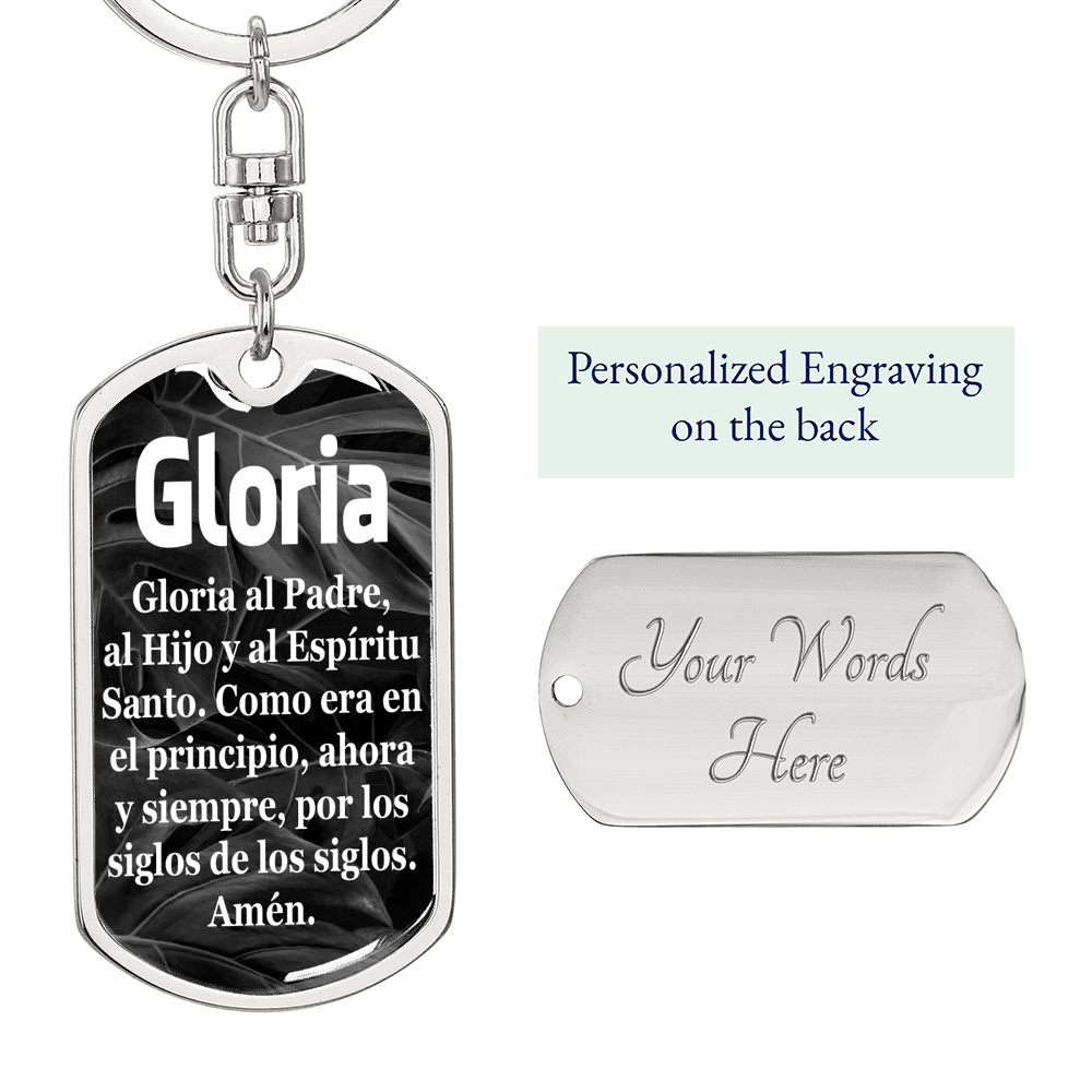 Glory Be Catholic Prayer Spanish Swivel Keychain Dog Tag Stainless Steel or 18k Gold-Express Your Love Gifts