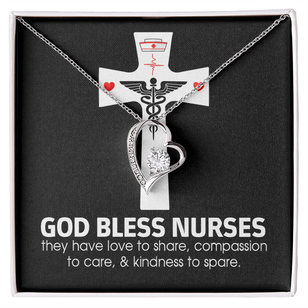God Bless Nurses Healthcare Medical Worker Nurse Appreciation Gift Forever Necklace w Message Card-Express Your Love Gifts