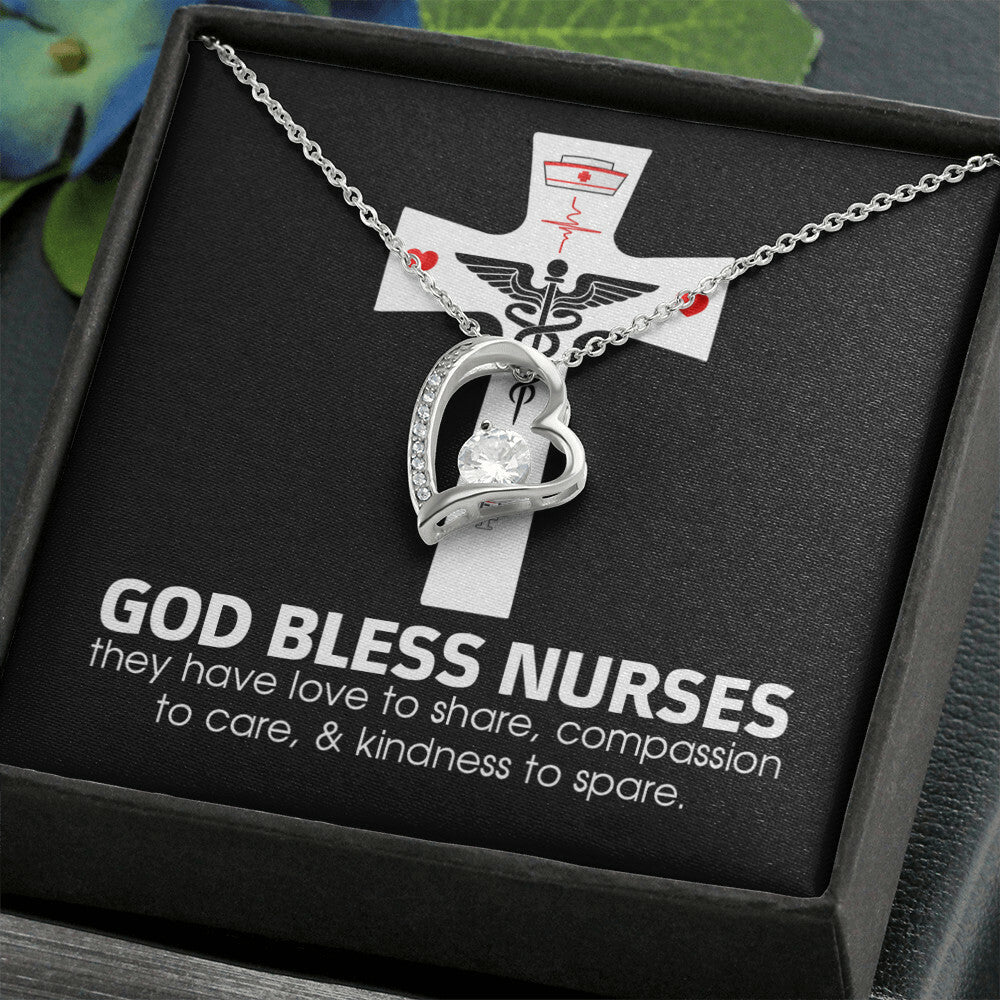 God Bless Nurses Healthcare Medical Worker Nurse Appreciation Gift Forever Necklace w Message Card-Express Your Love Gifts