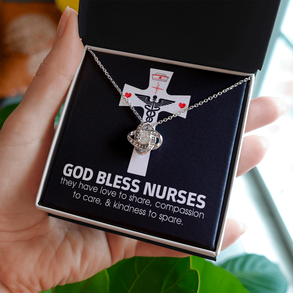 God Bless Nurses Healthcare Medical Worker Nurse Appreciation Gift Infinity Knot Necklace Message Card-Express Your Love Gifts