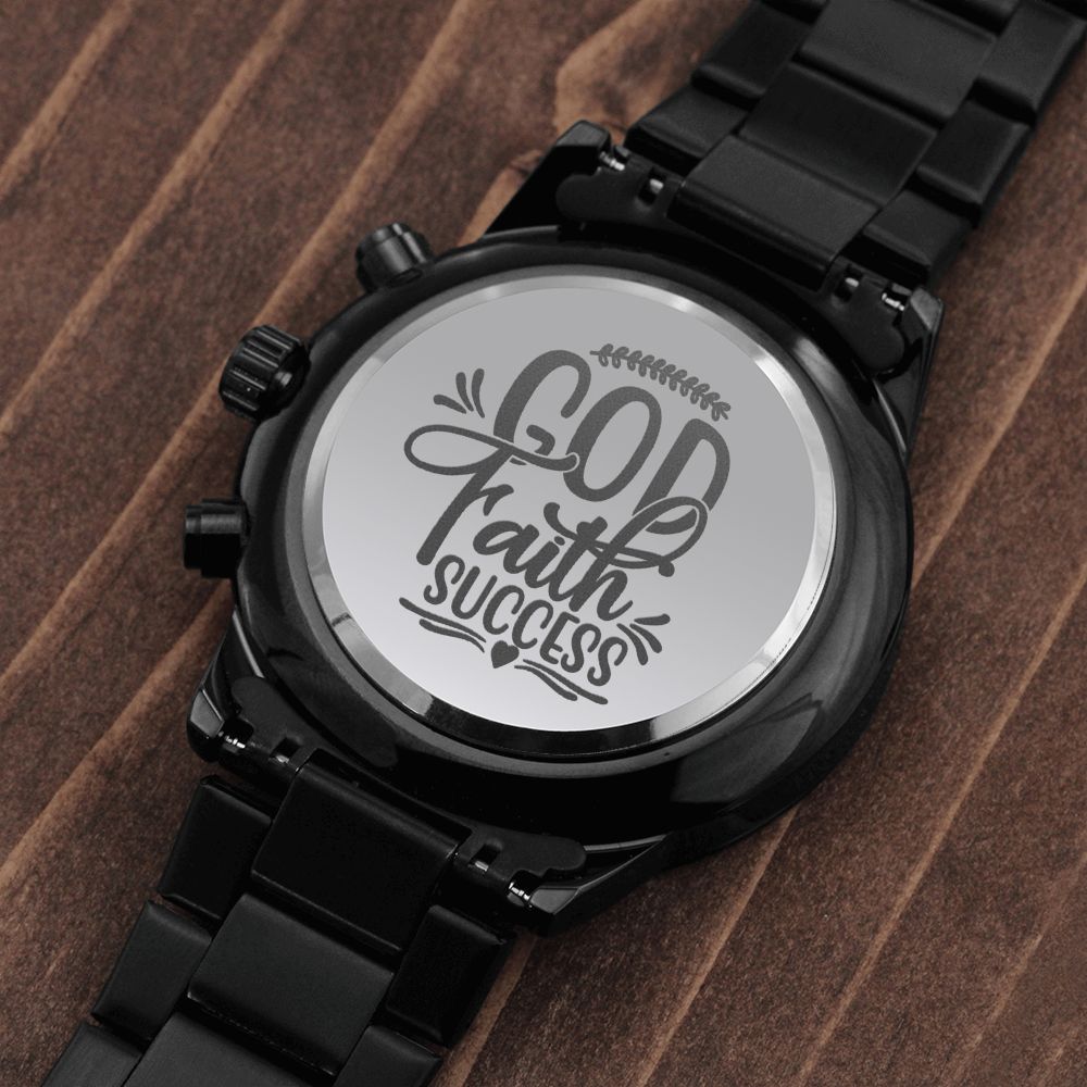 God Faith Success Engraved Bible Verse Men's Watch Multifunction Stainless Steel W Copper Dial-Express Your Love Gifts
