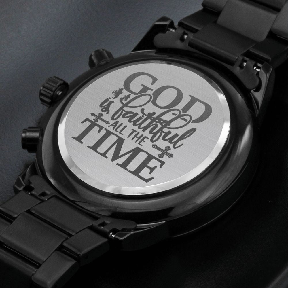 God Is Faithful Engraved Bible Verse Men's Watch Multifunction Stainless Steel W Copper Dial-Express Your Love Gifts