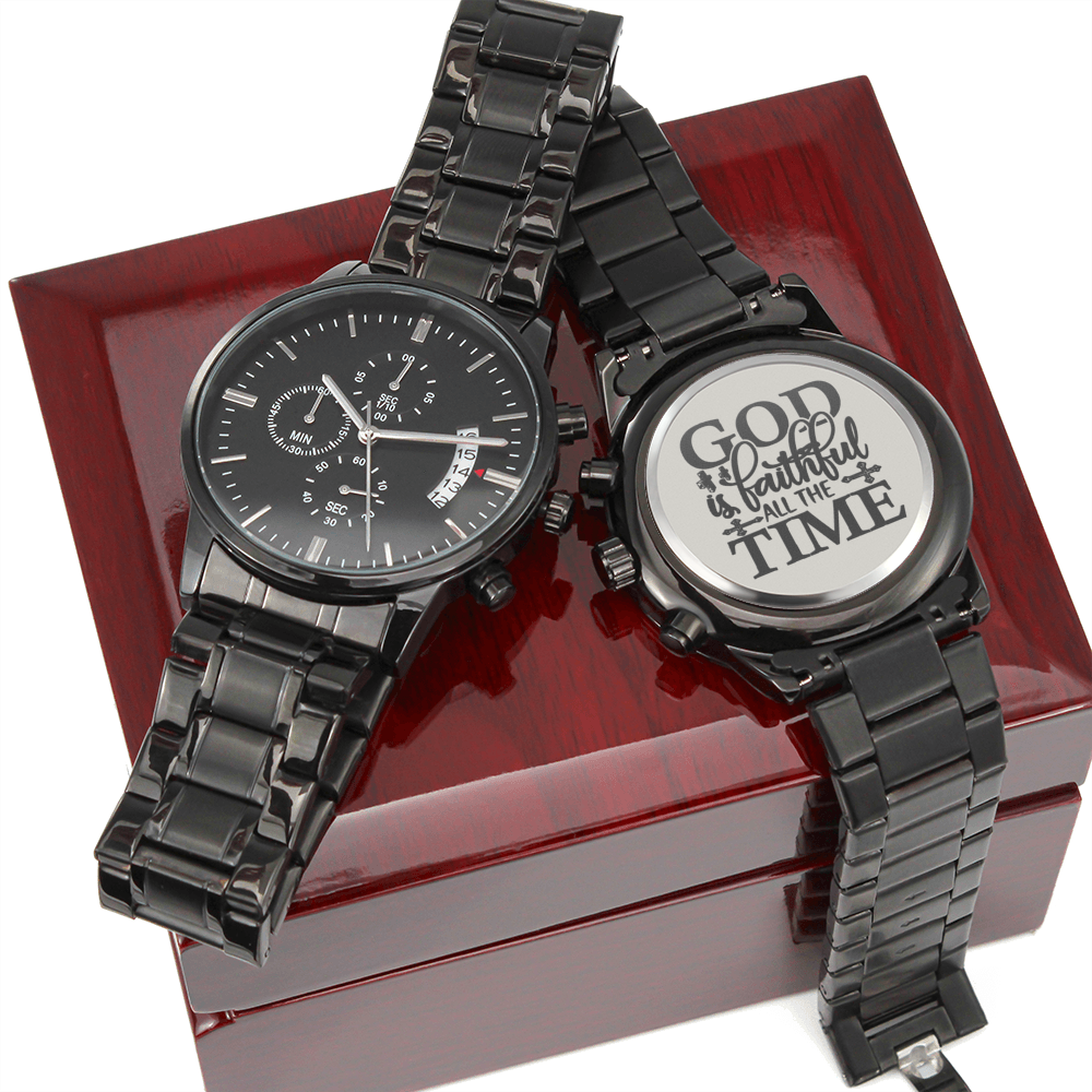 God Is Faithful Engraved Bible Verse Men's Watch Multifunction Stainless Steel W Copper Dial-Express Your Love Gifts