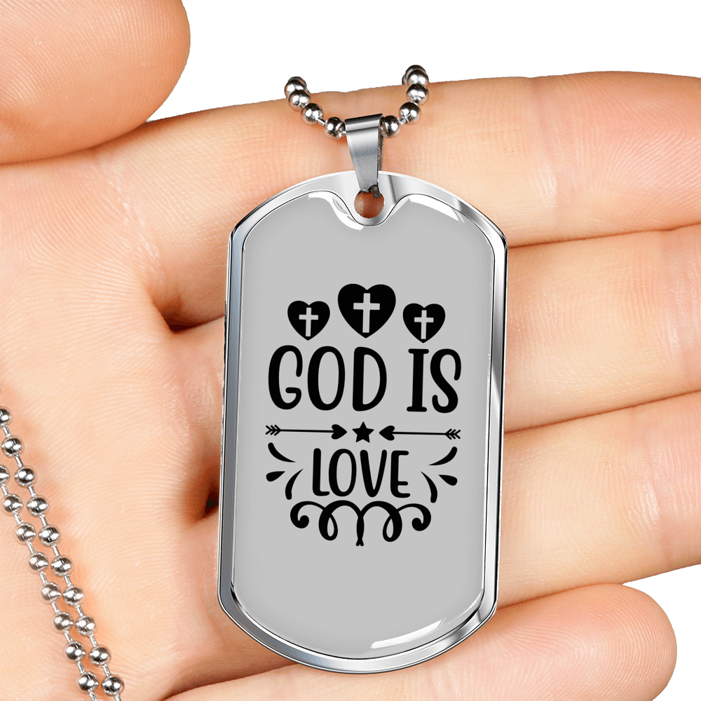 God Is Love Cross Hearts Necklace Stainless Steel or 18k Gold Dog Tag 24" Chain-Express Your Love Gifts