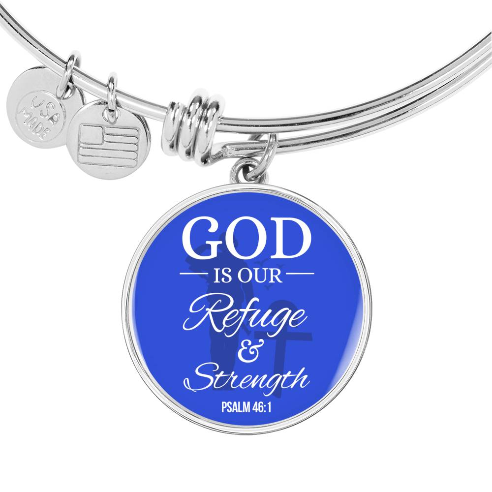 God Is Our Refuge And Strength Psalm 46:1 Circle Pendant Bangle Stainless Steel or 18k Gold 18-22"-Express Your Love Gifts
