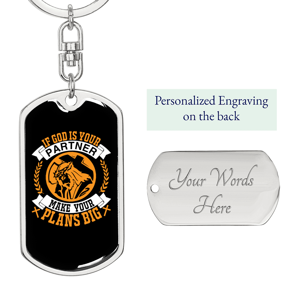God Is Your Partner Keychain Stainless Steel or 18k Gold Dog Tag Keyring-Express Your Love Gifts