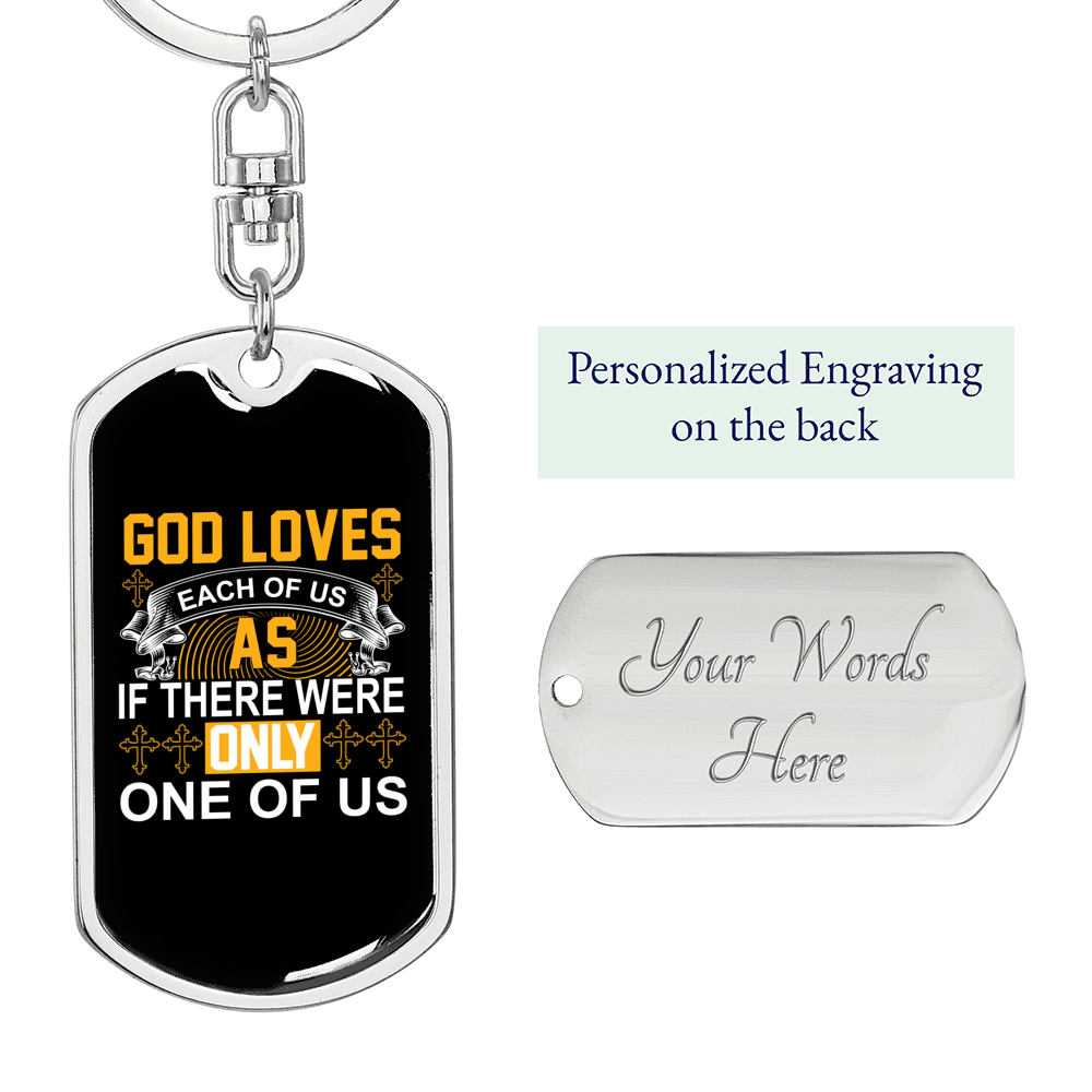God Loves Keychain Stainless Steel or 18k Gold Dog Tag Keyring-Express Your Love Gifts