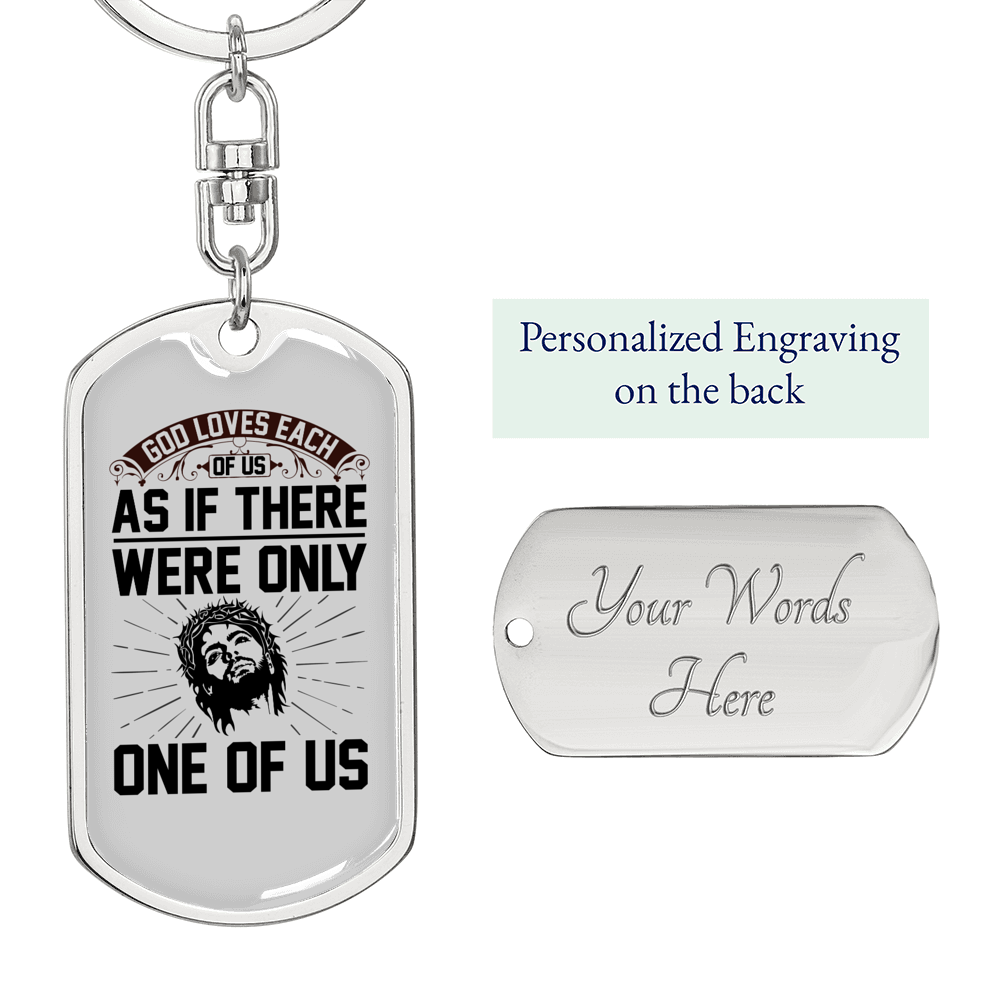 God Loves Us Crown Keychain Stainless Steel or 18k Gold Dog Tag Keyring-Express Your Love Gifts