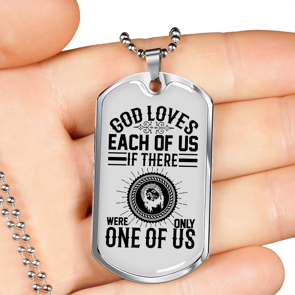 God Loves Us Necklace Stainless Steel or 18k Gold Dog Tag 24" Chain-Express Your Love Gifts