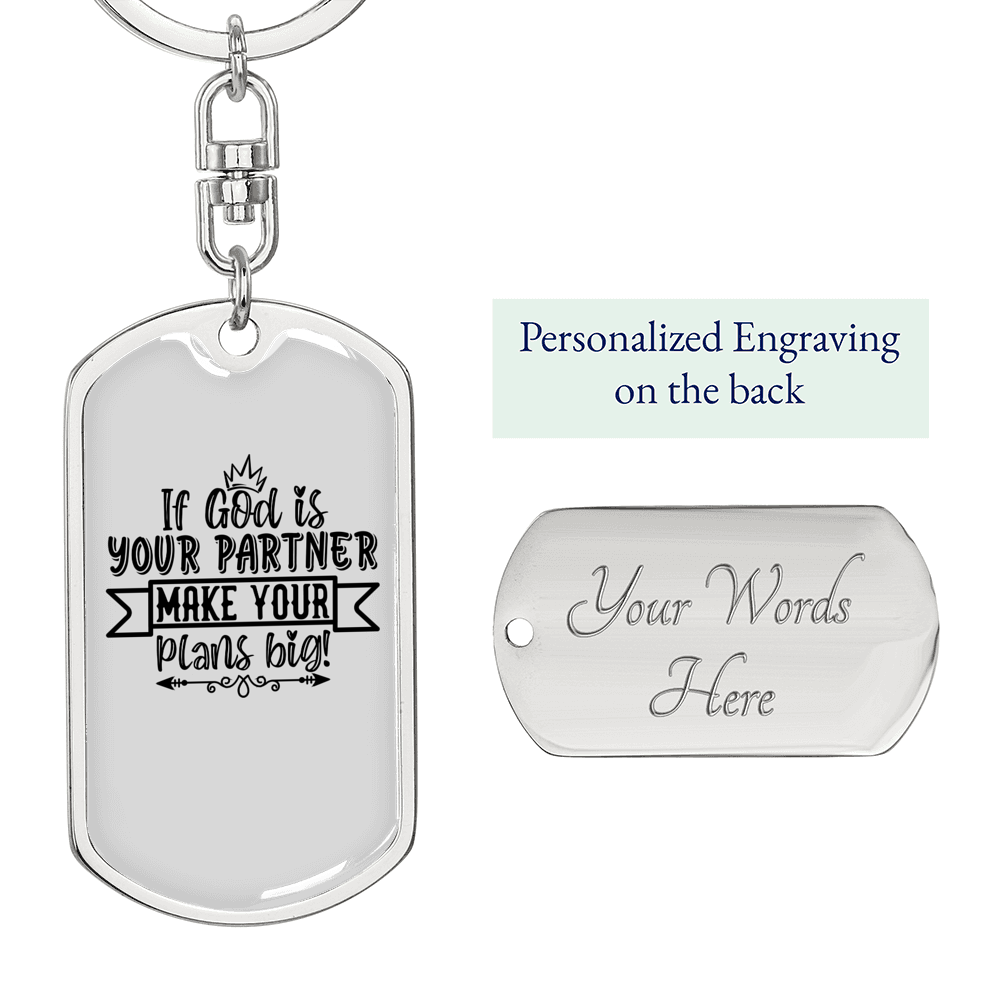 God My Partner Christian Keychain Stainless Steel or 18k Gold Dog Tag Keyring-Express Your Love Gifts