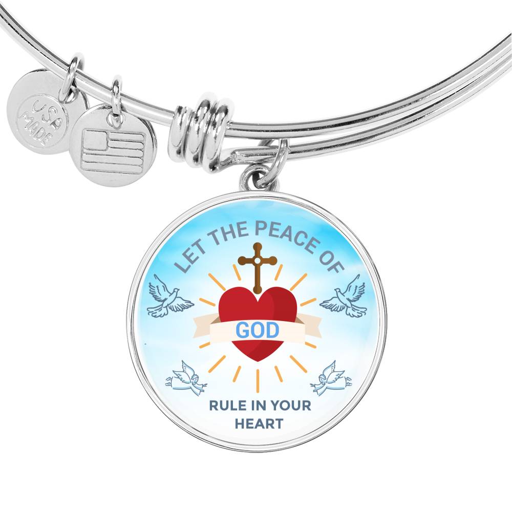 God Rule In Your Heart Circle Pendant Bangle Bracelet Stainless Steel or 18k Gold-Express Your Love Gifts