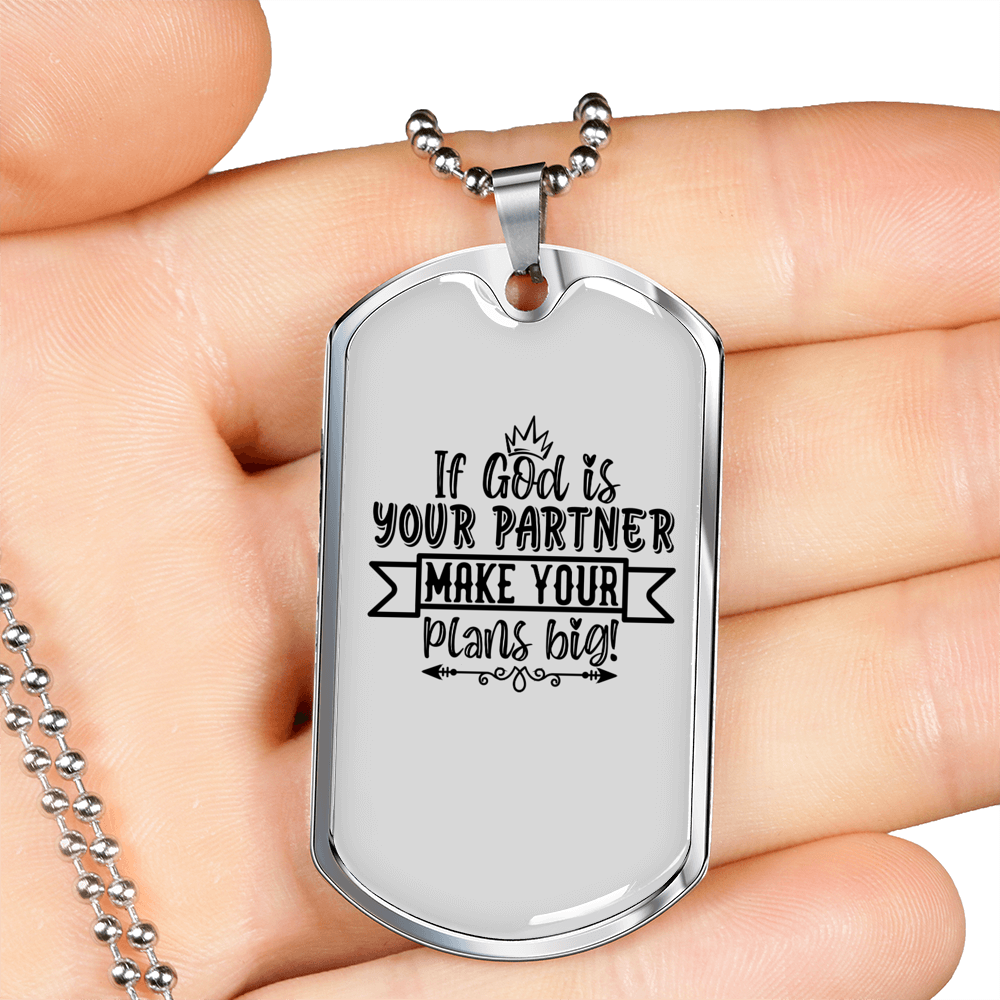 God Your Partner Necklace Stainless Steel or 18k Gold Dog Tag 24" Chain-Express Your Love Gifts
