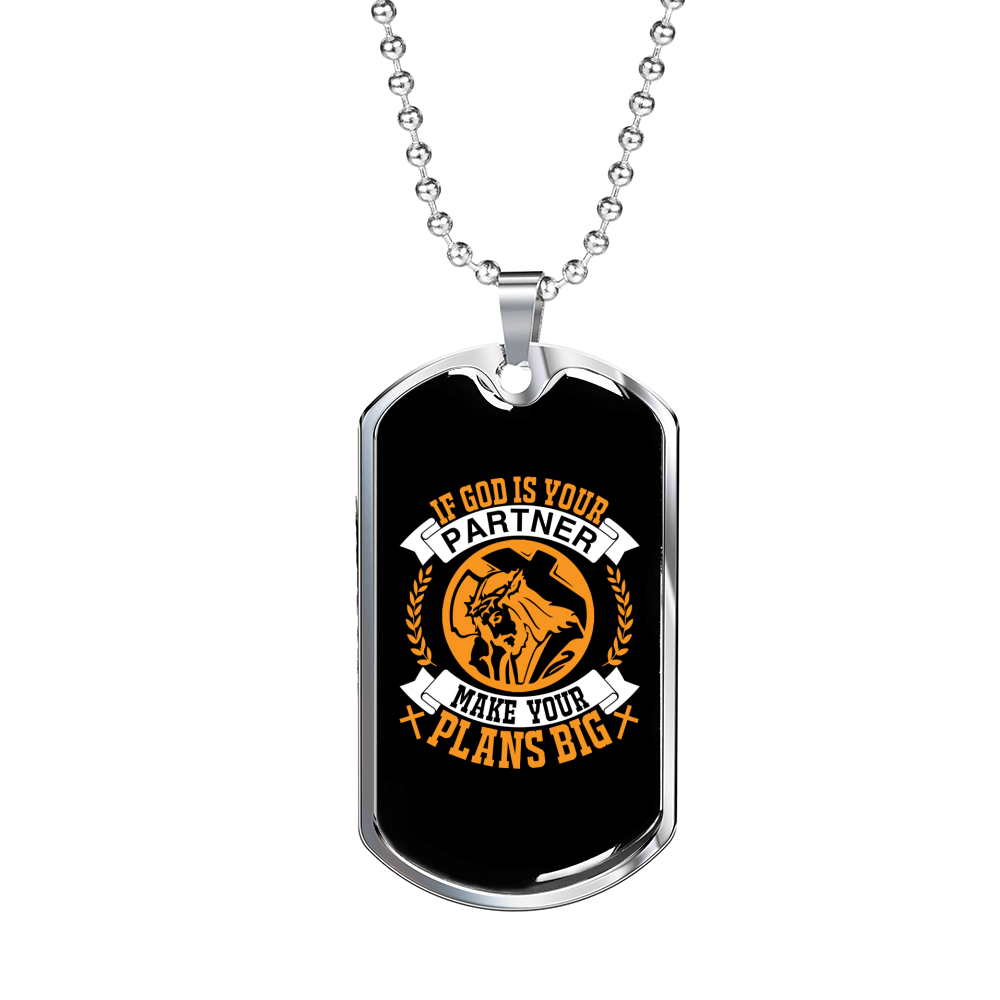 God Your Partner Orange Necklace Stainless Steel or 18k Gold Dog Tag 24" Chain-Express Your Love Gifts
